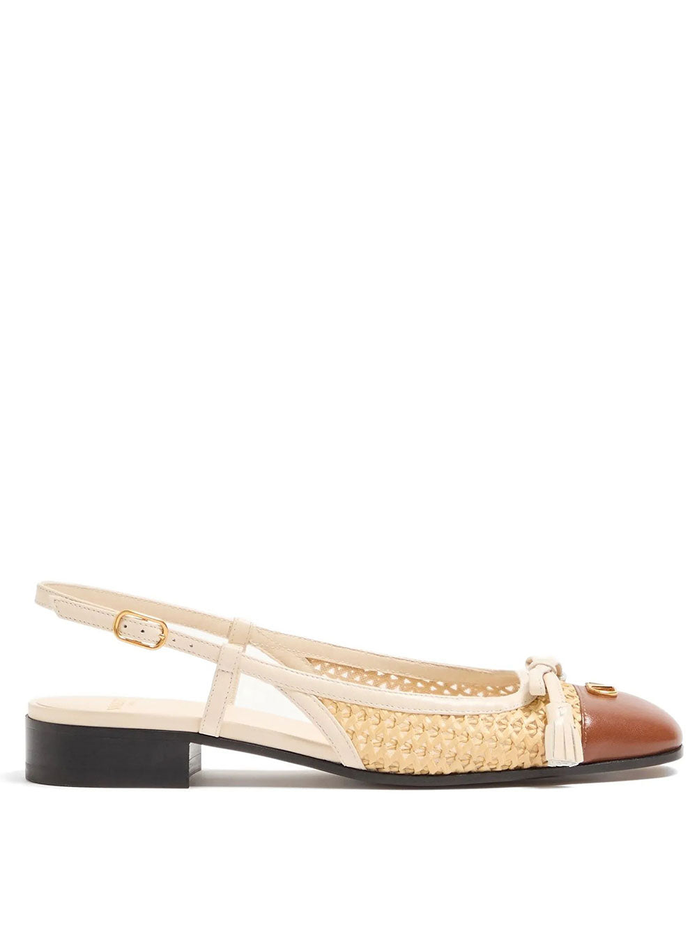Valentino Garavani Women Valet Du Roi Leather And Raffia Slingback Ballerinas VALENTINO GARAVANI