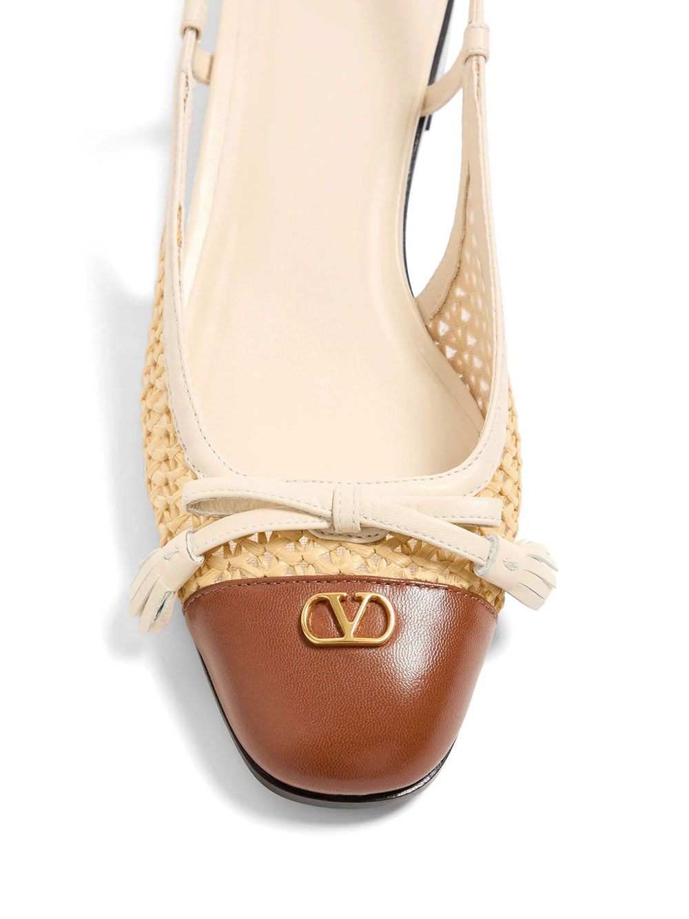 Valentino Garavani Women Valet Du Roi Leather And Raffia Slingback Ballerinas VALENTINO GARAVANI