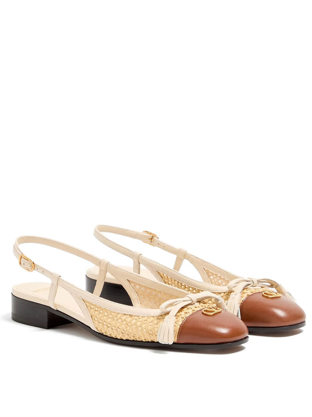 Valentino Garavani Women Valet Du Roi Leather And Raffia Slingback Ballerinas VALENTINO GARAVANI