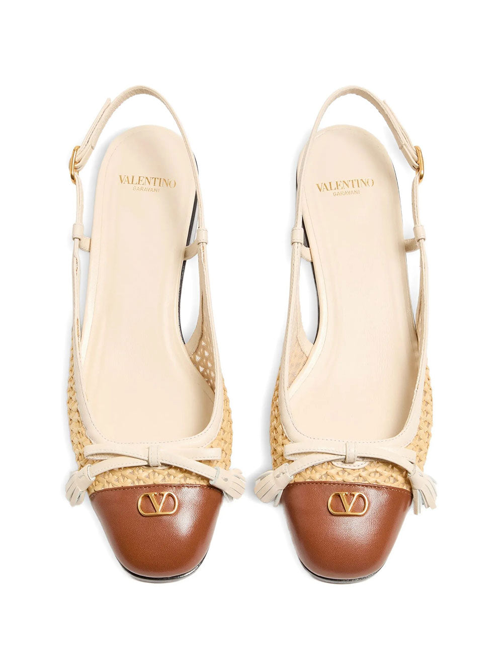 Valentino Garavani Women Valet Du Roi Leather And Raffia Slingback Ballerinas VALENTINO GARAVANI