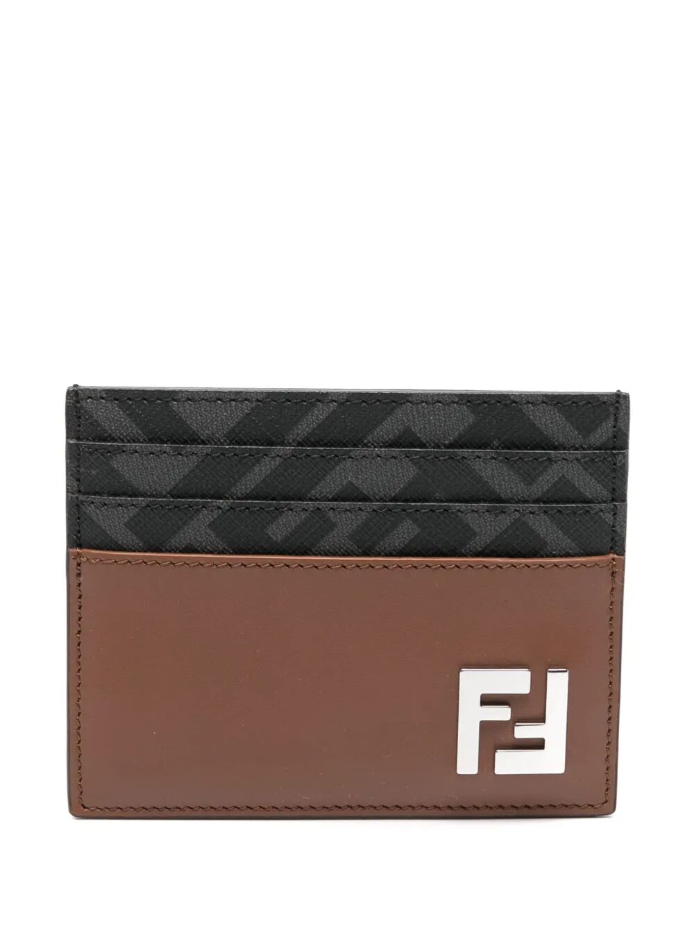 Fendi Men Leather And Ff Canvas Squared Card Holder FENDI
