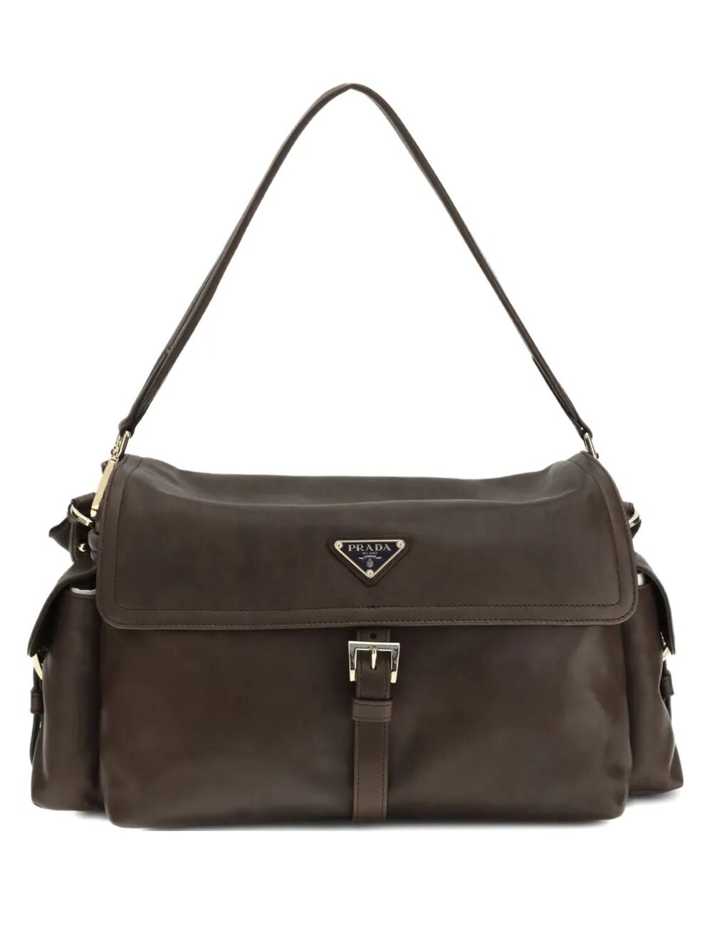 Prada Women Prada Explore Large Vintage Look-Treated Leather Shoulder Bag With Flap PRADA