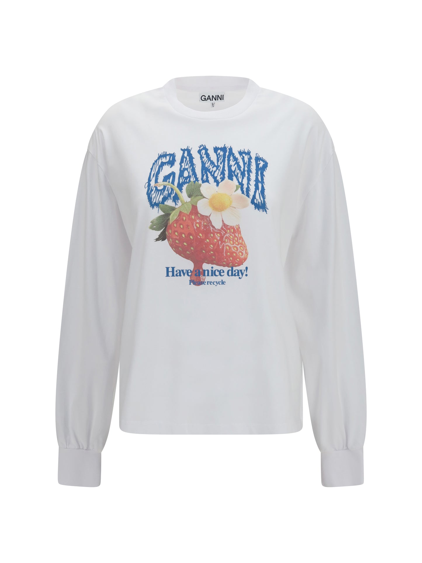 Ganni Women Strawberry Long-Sleeve Cotton T-Shirt GANNI