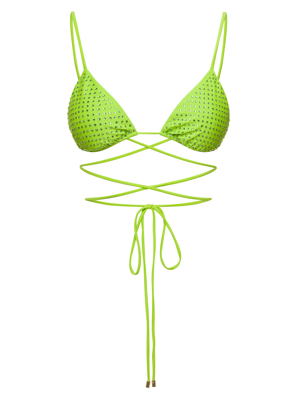 Self-Portrait Women Bikini Top With All-Over Crystal Embellishment In Green Polyamide Woman SELF-PORTRAIT