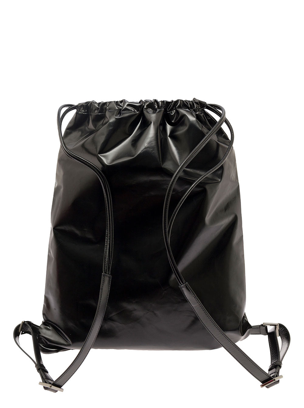 Valentino Garavani Men Black Backpack With Drawstring And Contrasting Vltn Print In Patent Leather Man VALENTINO GARAVANI