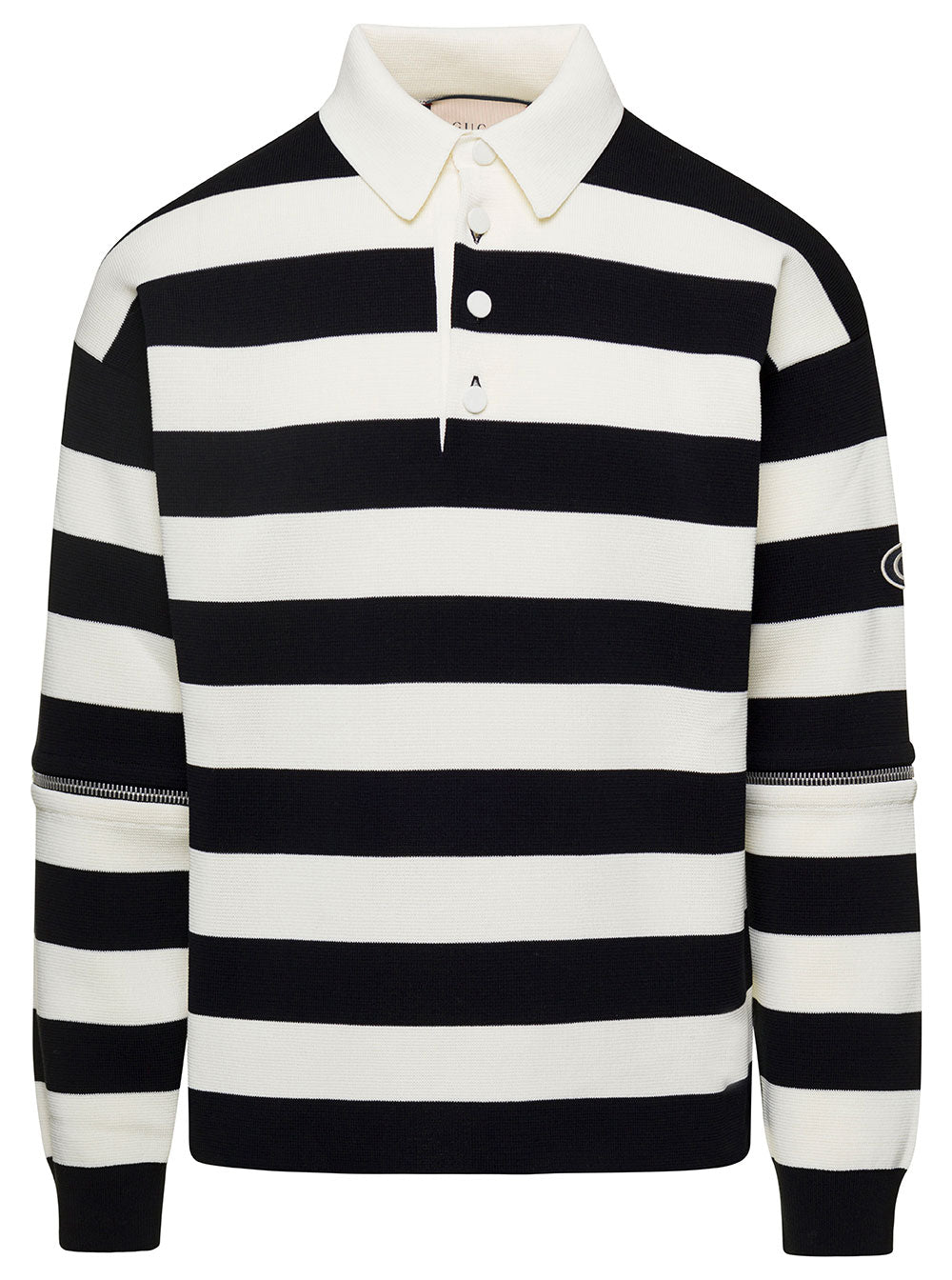 Gucci Men Striped Black And White Knit Polo With Detachable Sleeves In Cotton Man GUCCI