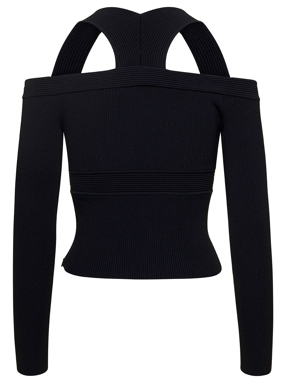 Alexander Mcqueen Women Black Cropped Top With Cut-Out Details Black In Jersey Stretch Woman ALEXANDER MCQUEEN