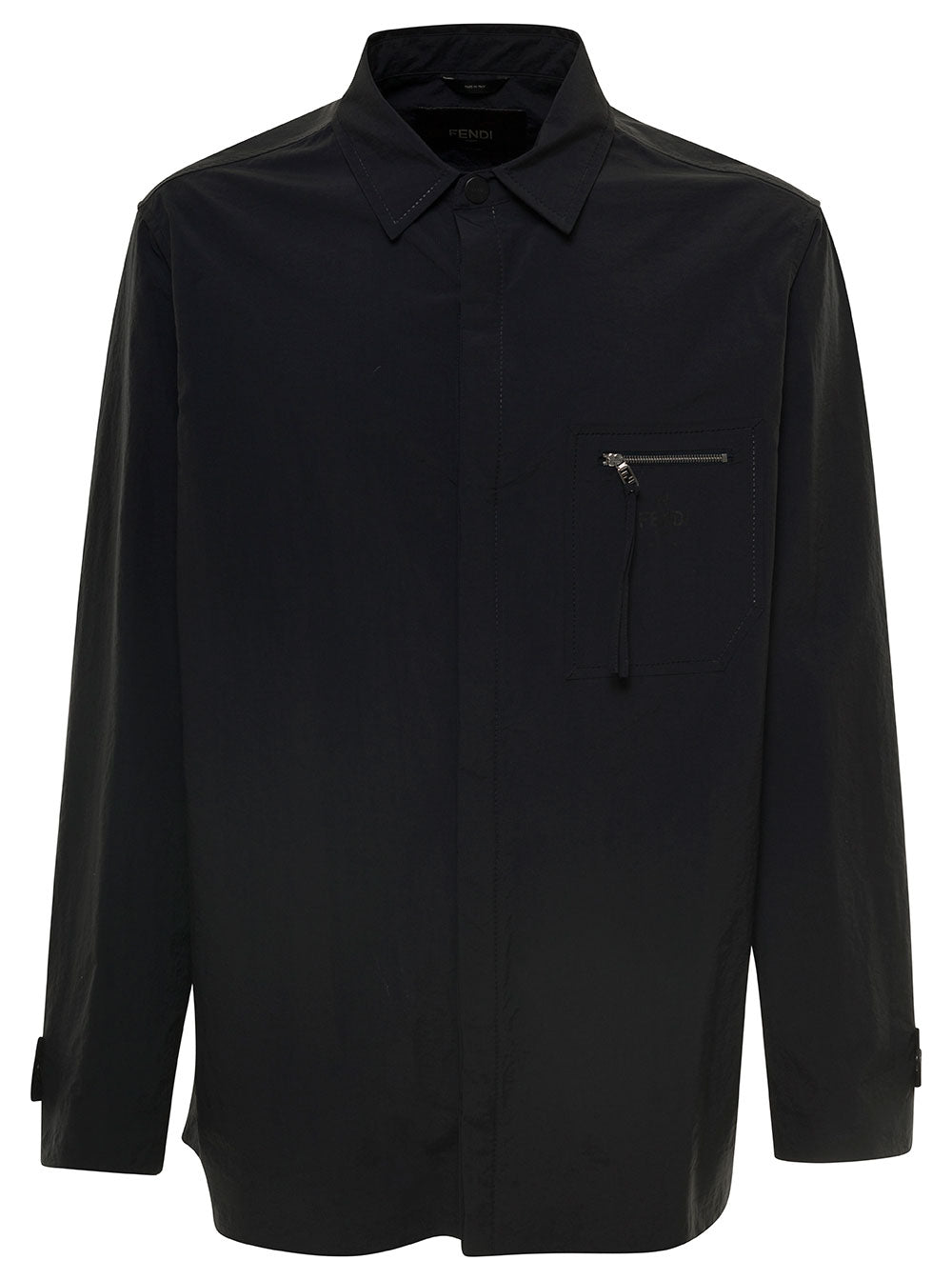 Fendi Men Blue Jacket With Patch Zipped Pocket And Logo In Nylon Man FENDI