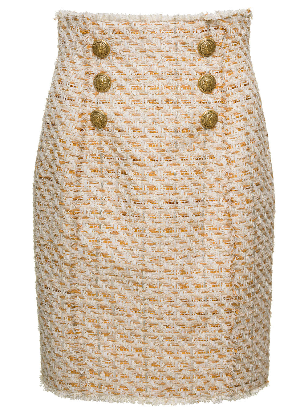 Balmain Women Beige Tweed Skirt With Front Golden Buttons In Cotton Blend Woman BALMAIN