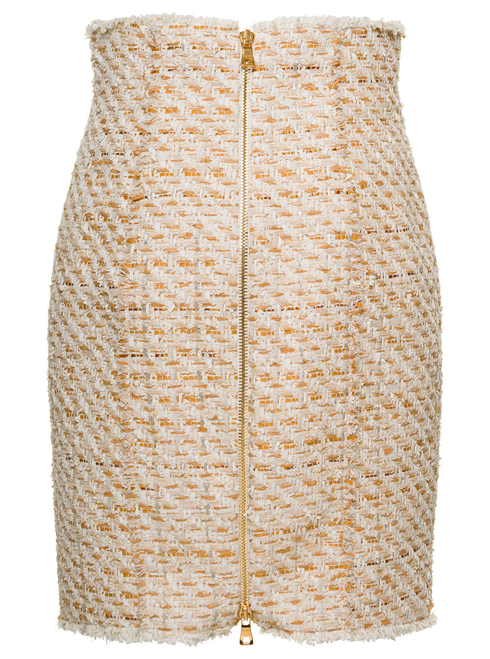 Balmain Women Beige Tweed Skirt With Front Golden Buttons In Cotton Blend Woman BALMAIN
