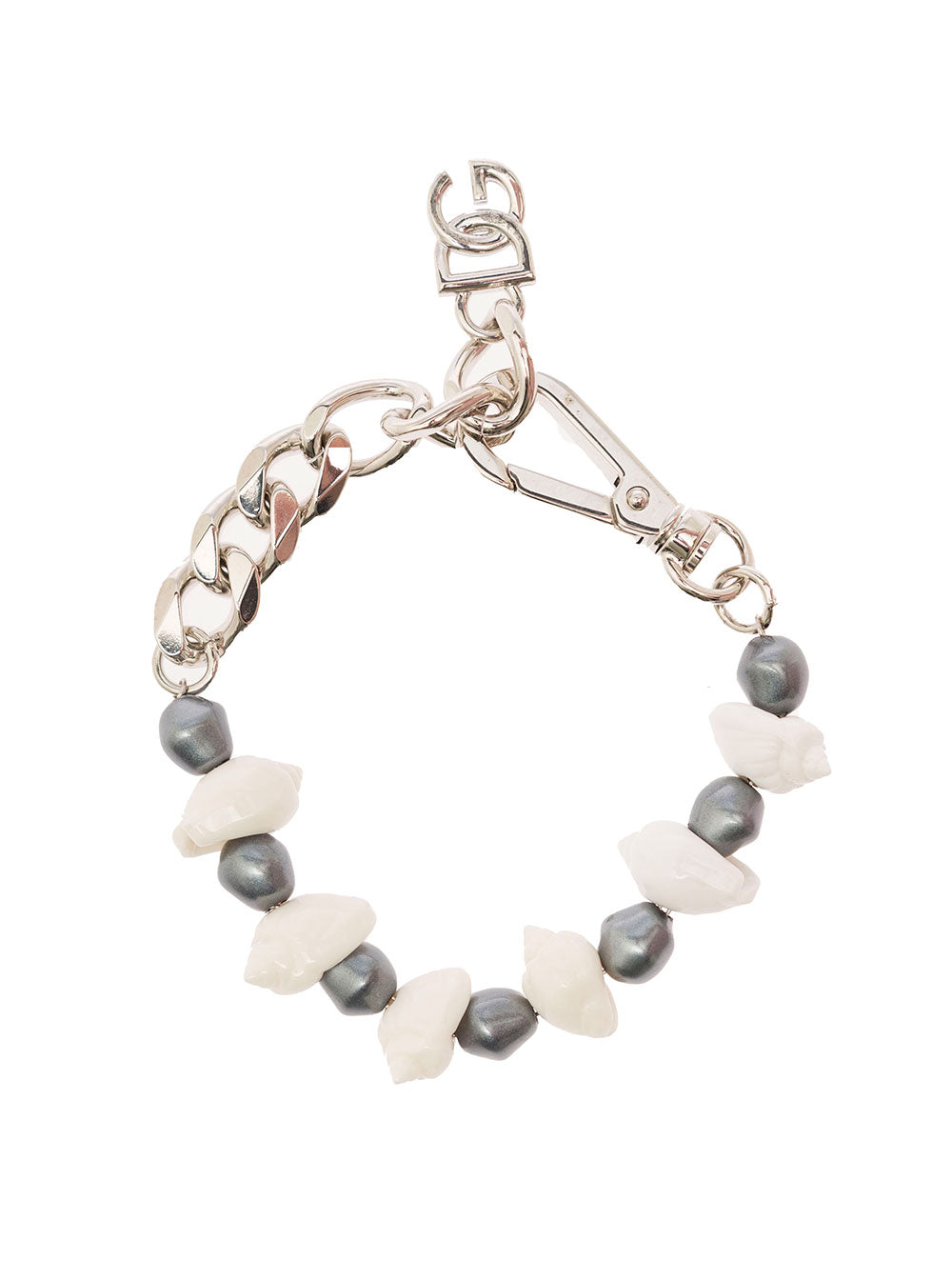 Dolce & Gabbana Women Silver-Colored Bracelet With Shell And Logo Charm In Brass Woman DOLCE & GABBANA