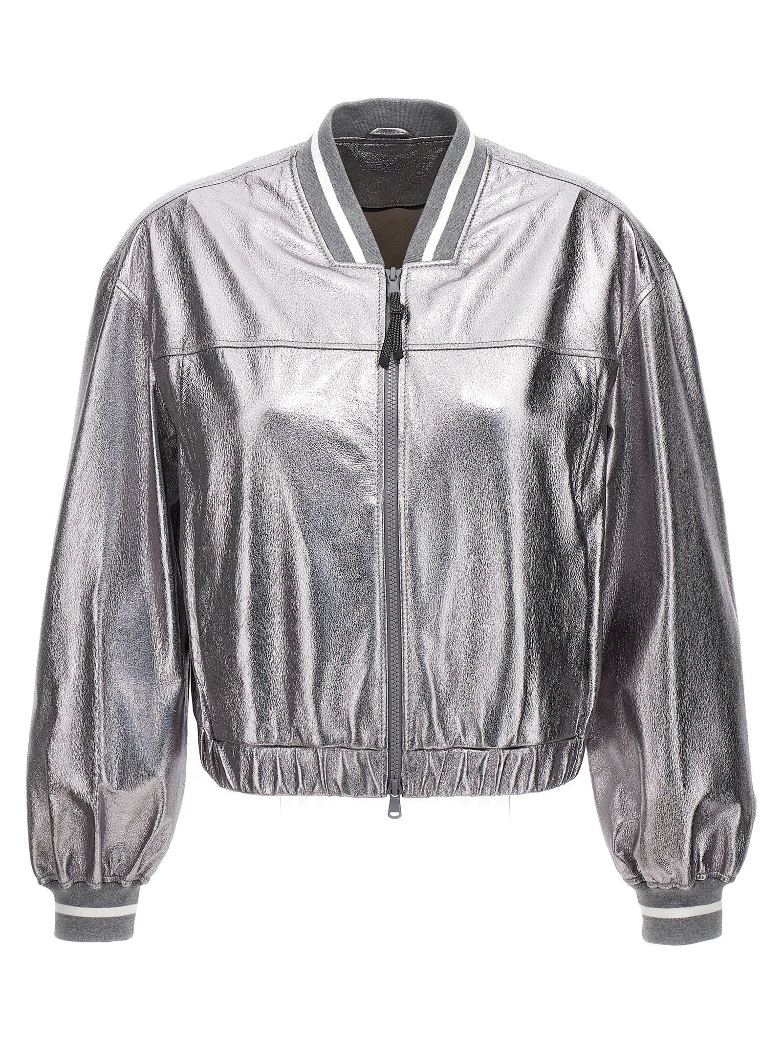 Brunello Cucinelli Women Laminated Leather Bomber Jacket BRUNELLO CUCINELLI