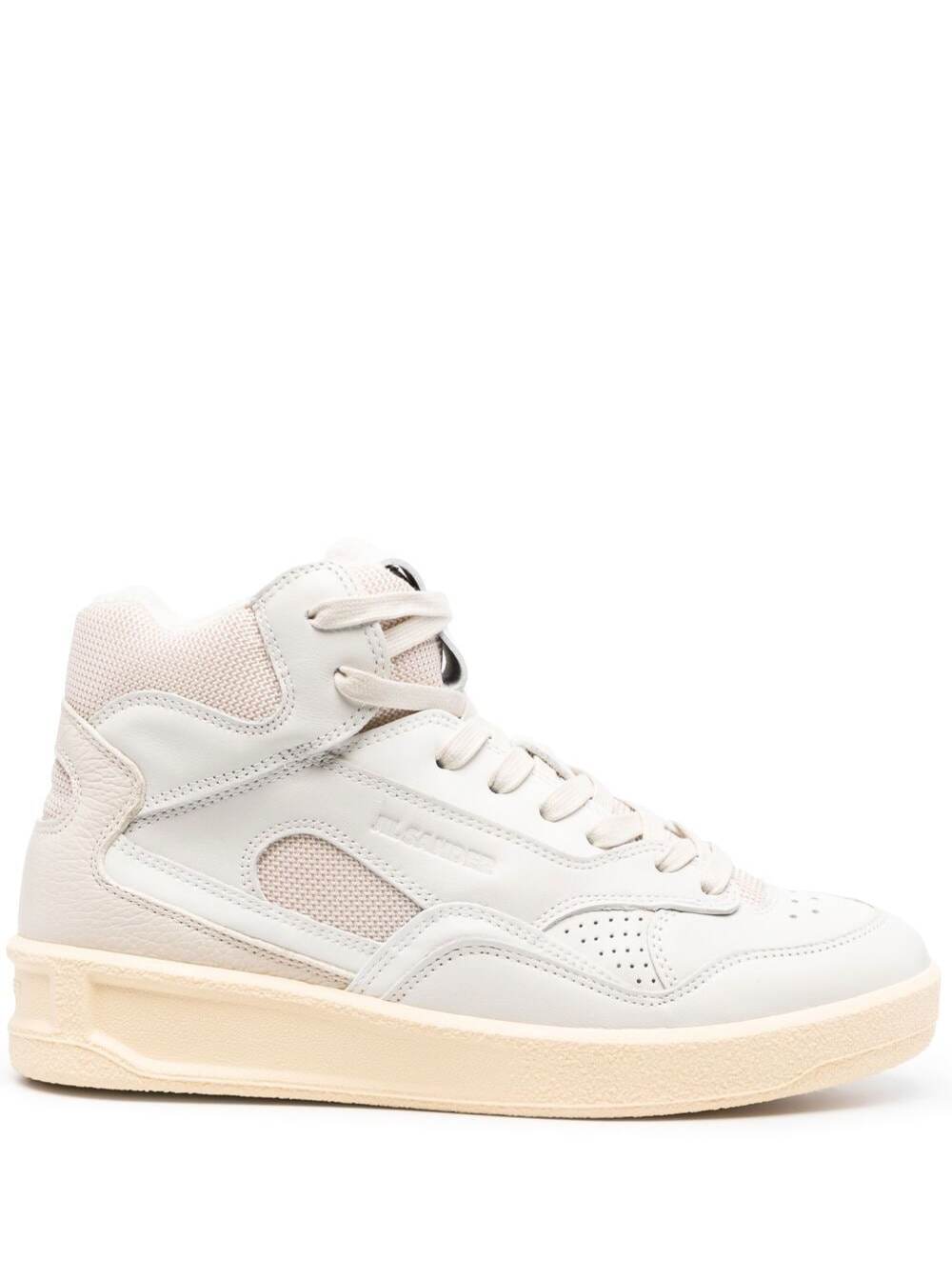 Jil Sander Women Beige High-Top Sneakers With Leather Inserts And Embossed Logo In Canvas Woman JIL SANDER