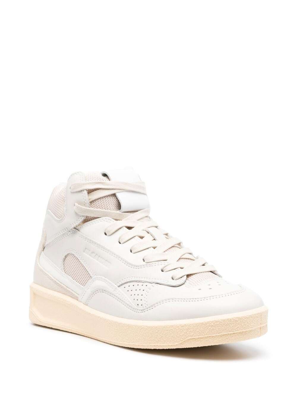 Jil Sander Women Beige High-Top Sneakers With Leather Inserts And Embossed Logo In Canvas Woman JIL SANDER