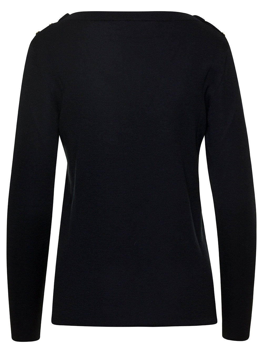 Gucci Women Black Sweater With Boat Neckline And Golden Logo Buttons In Cashmere Woman GUCCI