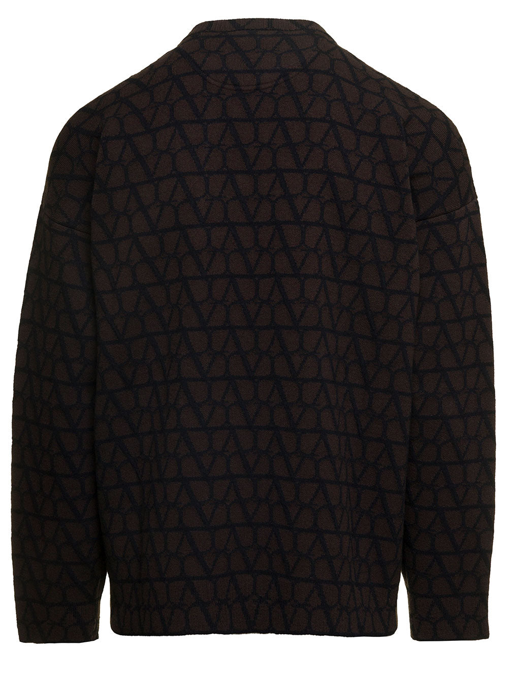 Valentino Men Brown Sweater With  'Toile Iconographe' Allover Print In Virgin Wool Man