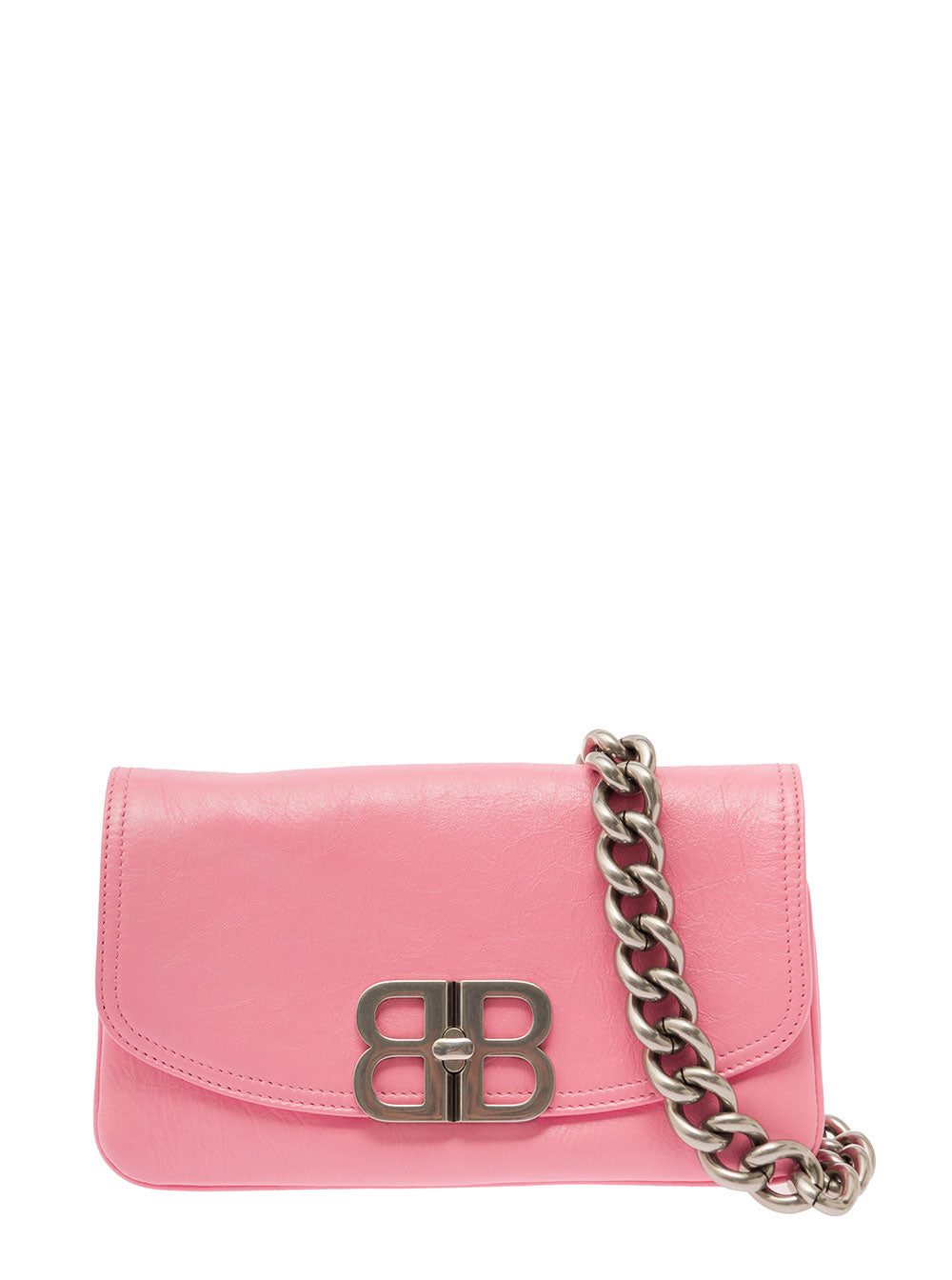 Balenciaga Women Pink Crossbody Bag With Palladium-Tone Bb Logo In Leather Woman BALENCIAGA