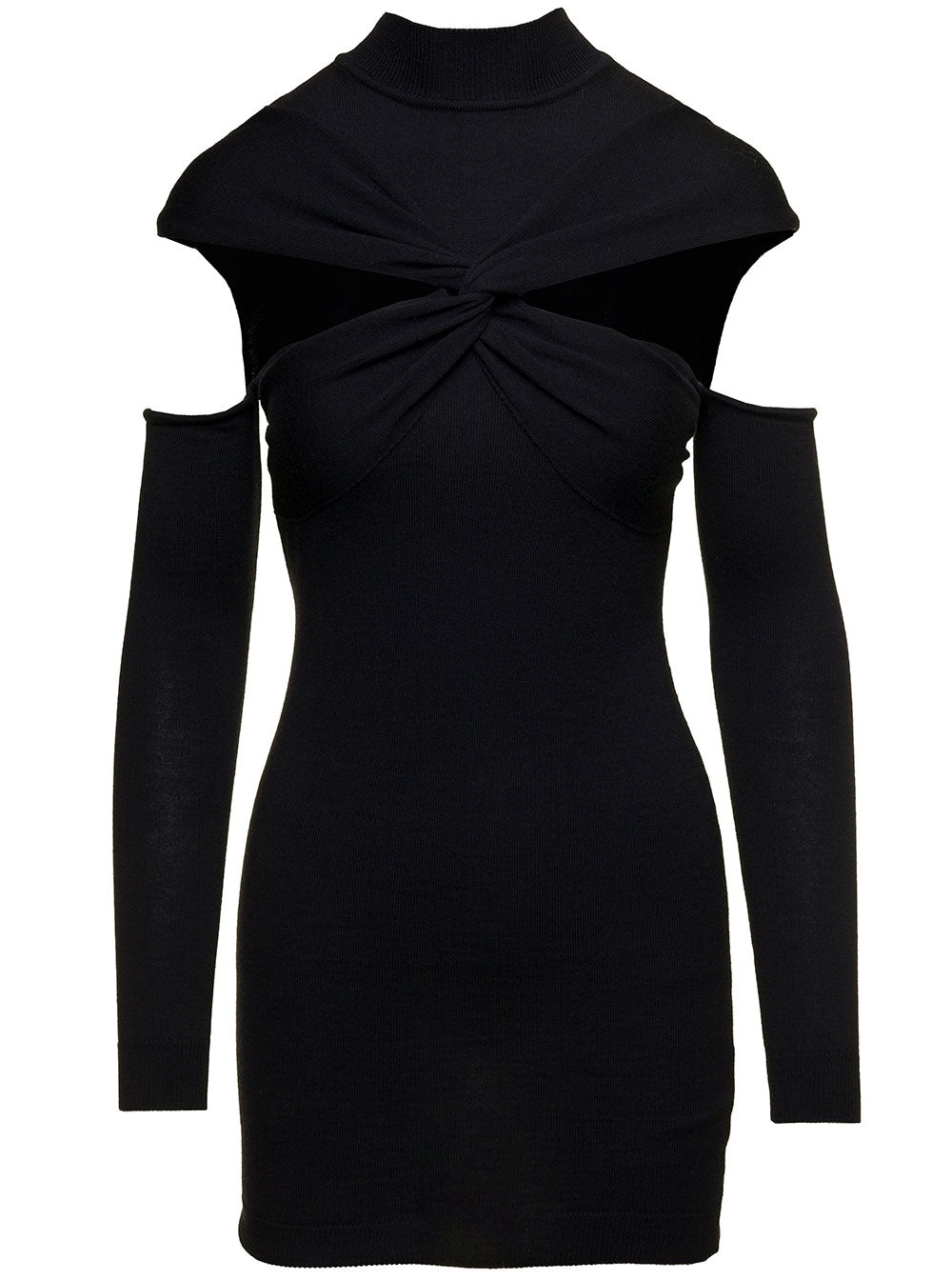 Coperni Women Mini Black Dress With Mock Neck And Twisted Cut-Out In Wool Woman COPERNI
