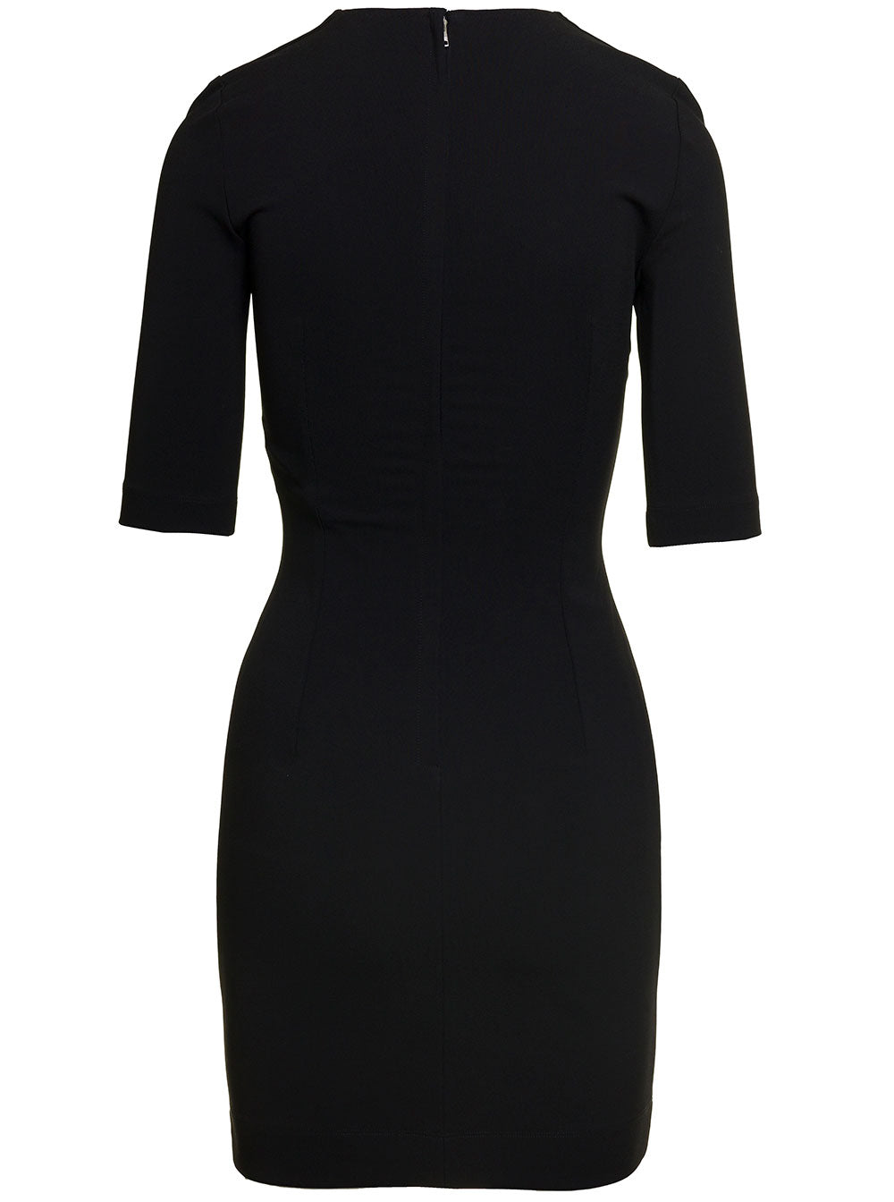Dolce & Gabbana Women Black Mini Dress With Short Sleeves And Neckline Detail In Viscose Blend Woman DOLCE & GABBANA