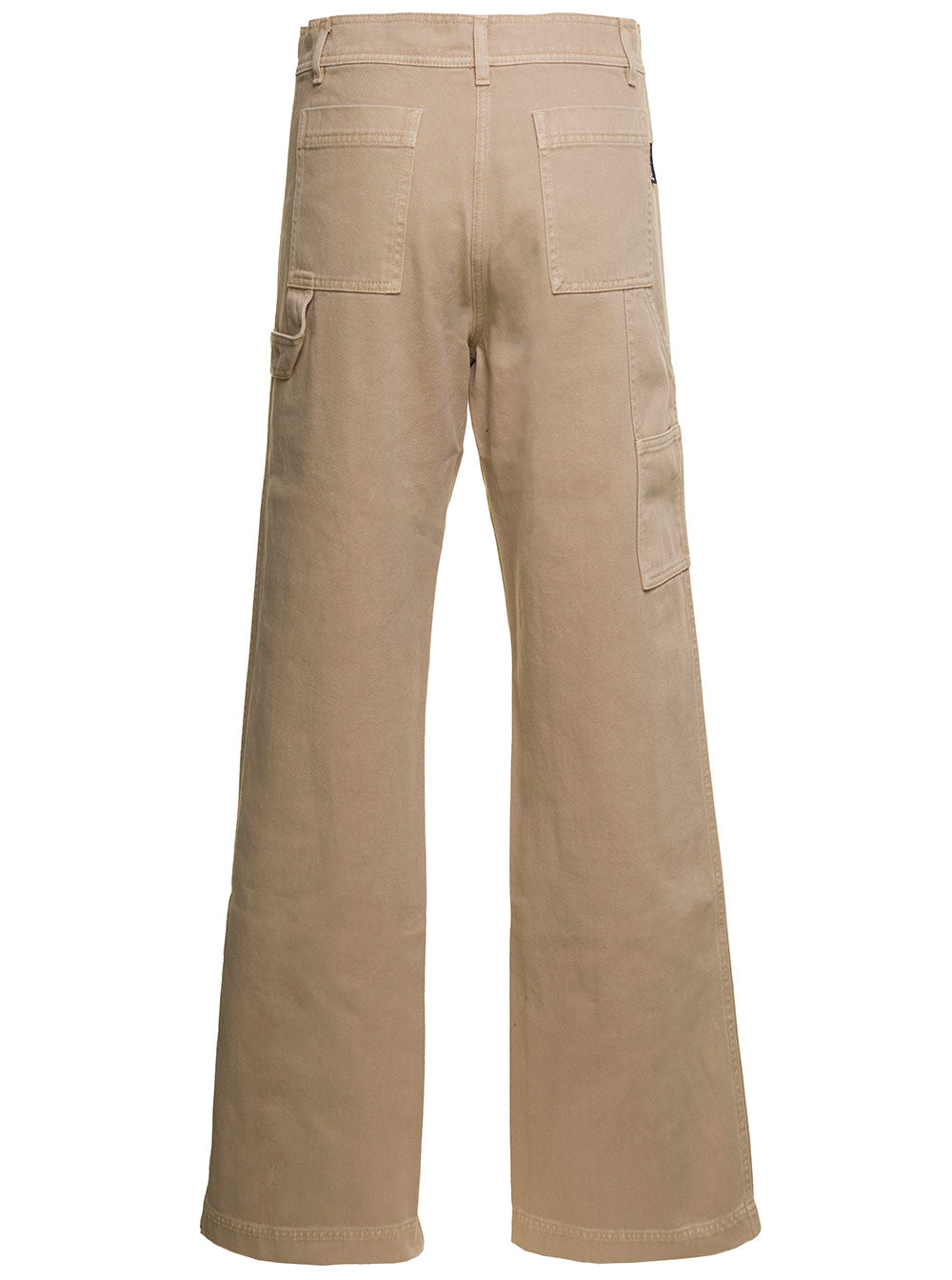 Palm Angels Women Beige 'Cargo' Pants With Embroidered Palm In Cotton Denim Woman PALM ANGELS