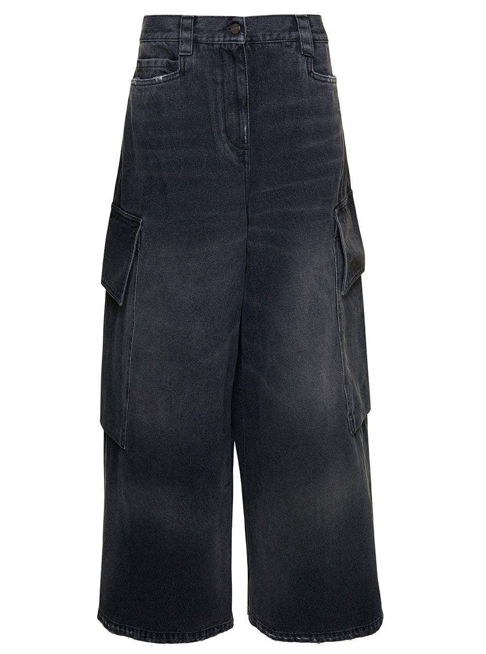 Palm Angels Women Bw Wide Denim Parachute PALM ANGELS
