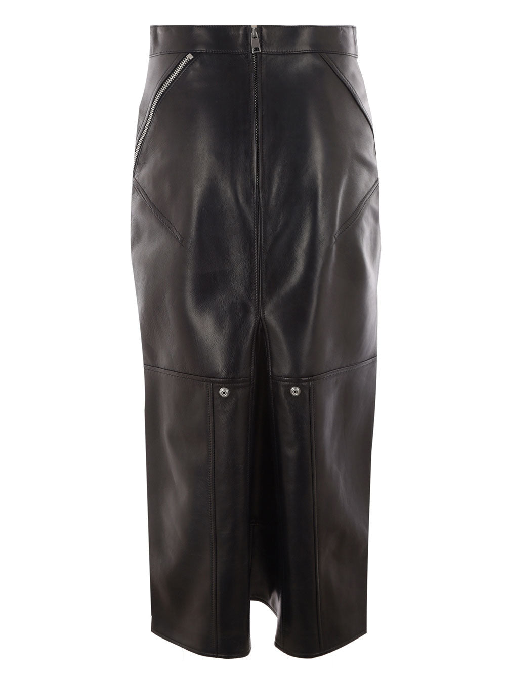 Alexander Mcqueen Women Long Black Skirt With Zip Embellishment In Smooth Leather Woman ALEXANDER MCQUEEN