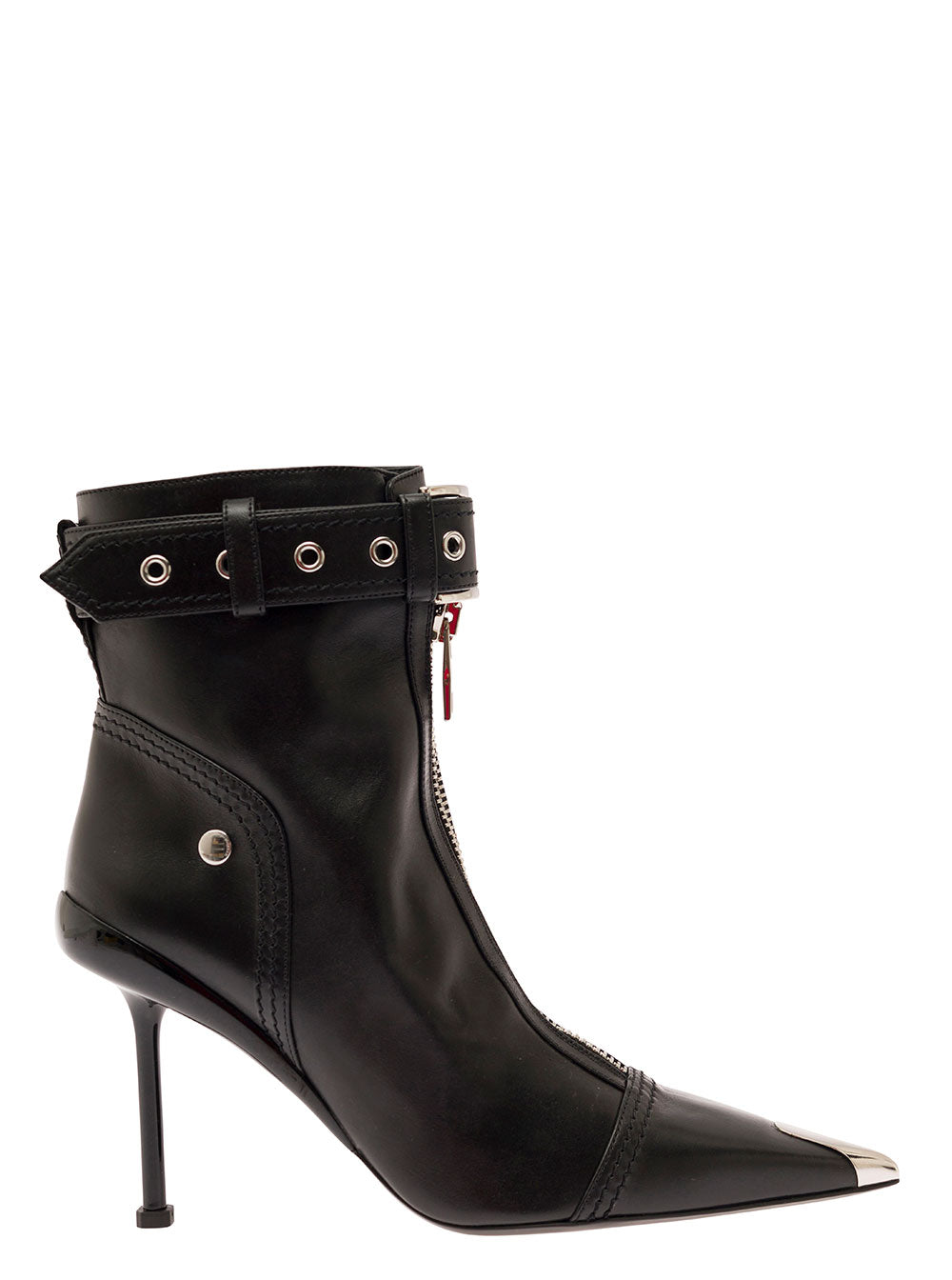 Alexander Mcqueen Women Black Ankle Boots With Buckle And Zip Closure In Leather Women ALEXANDER MCQUEEN