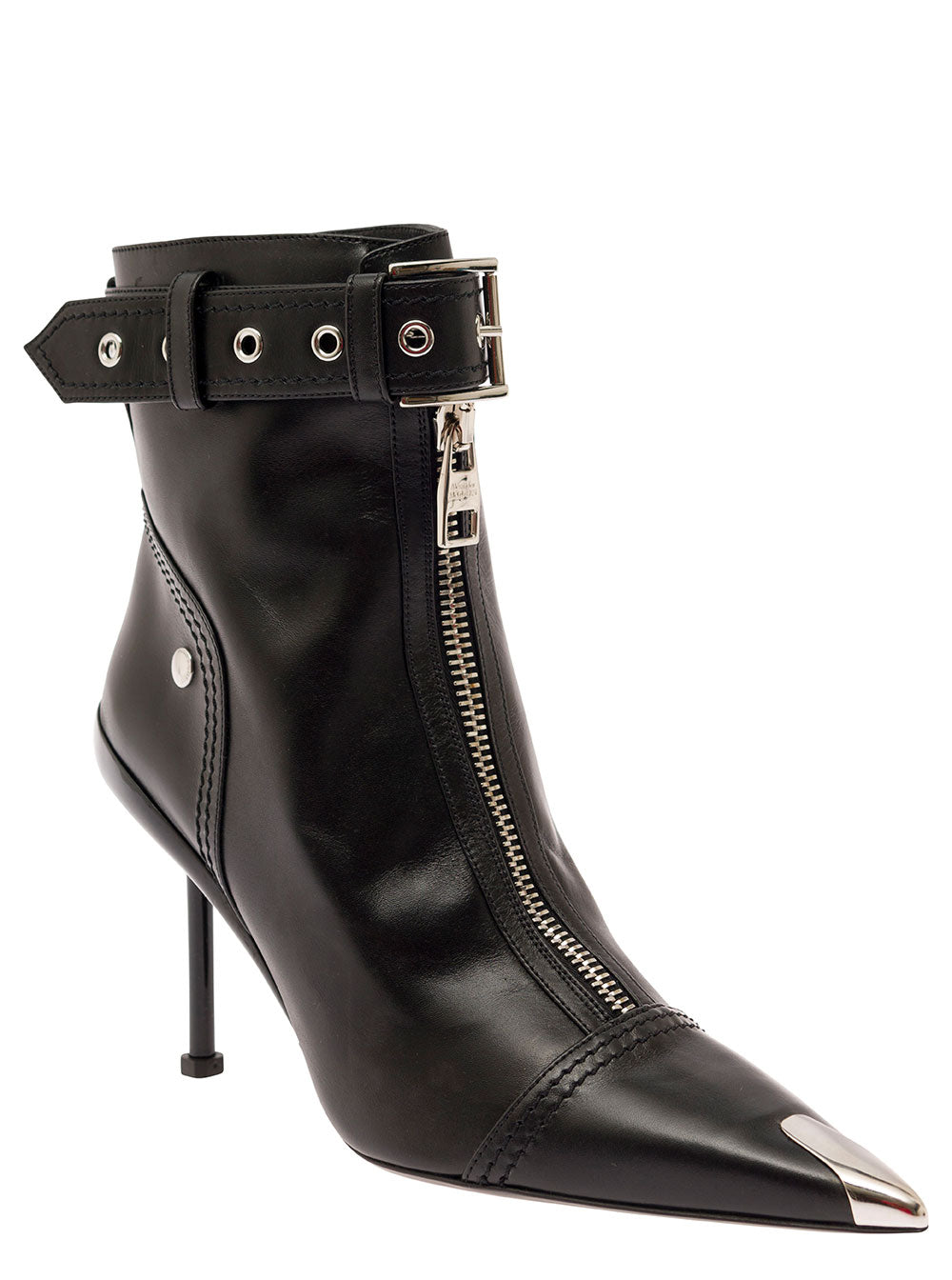 Alexander Mcqueen Women Black Ankle Boots With Buckle And Zip Closure In Leather Women ALEXANDER MCQUEEN