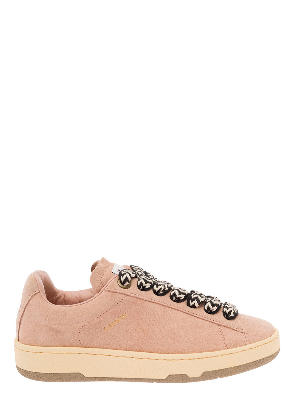 Lanvin Women 'Lite Curb' Pink Low Top Sneakers With Oversized Multicolor Laces In Suede Woman LANVIN