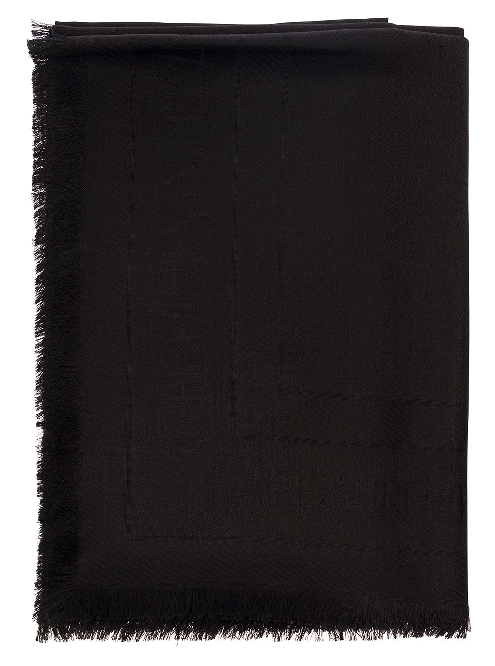Saint Laurent Men Black Scarf With Jacquard Logo And Fringed Hem In Wool And Silk Man SAINT LAURENT