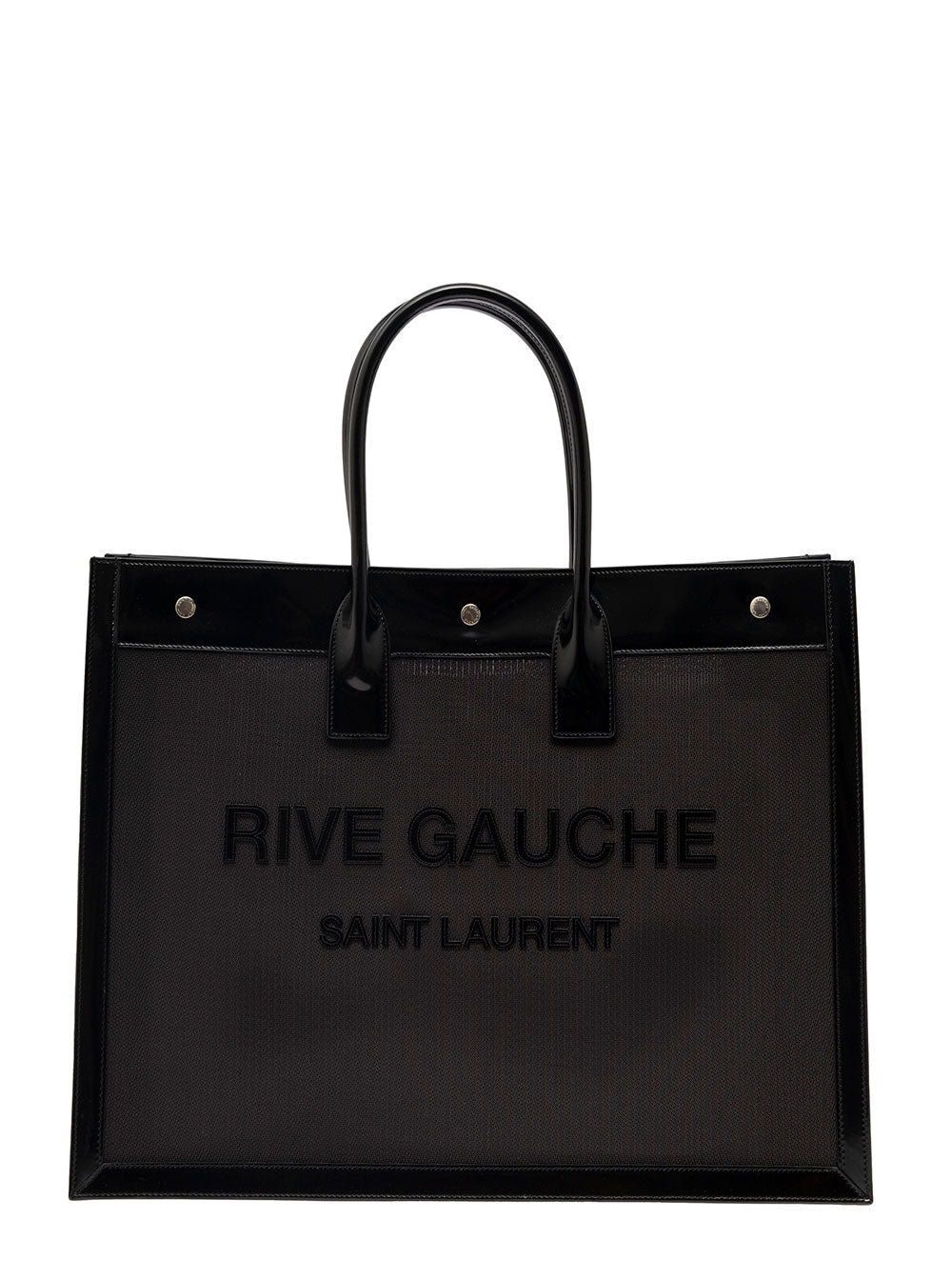 Saint Laurent Women Black Tote Bag With Tonal Rive Gauche Logo In Raphia Woman SAINT LAURENT