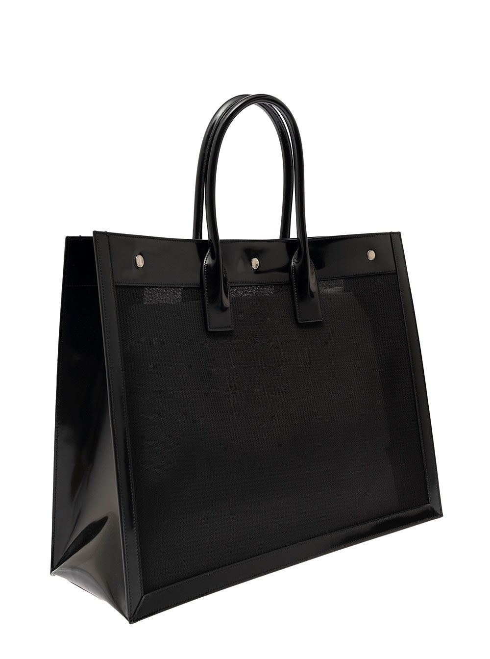 Saint Laurent Women Black Tote Bag With Tonal Rive Gauche Logo In Raphia Woman SAINT LAURENT