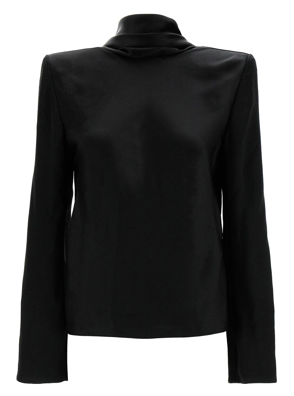 Saint Laurent Women Black Blouse With Cowl-Back In Silk Satin Woman SAINT LAURENT
