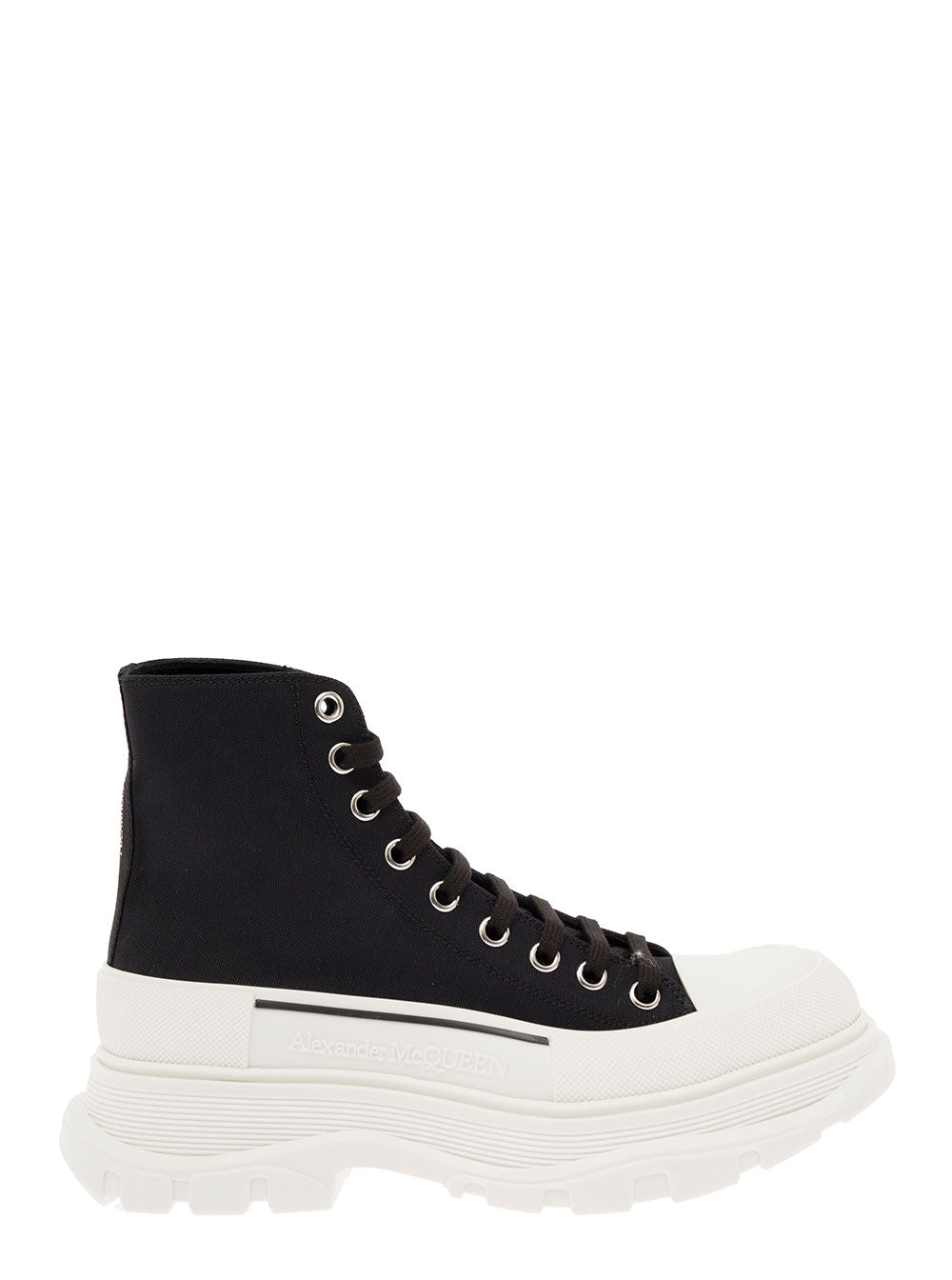 Alexander Mcqueen Women 'Tread Slick' Black High Top Sneakers With Oversized Platform In Cotton Woman ALEXANDER MCQUEEN