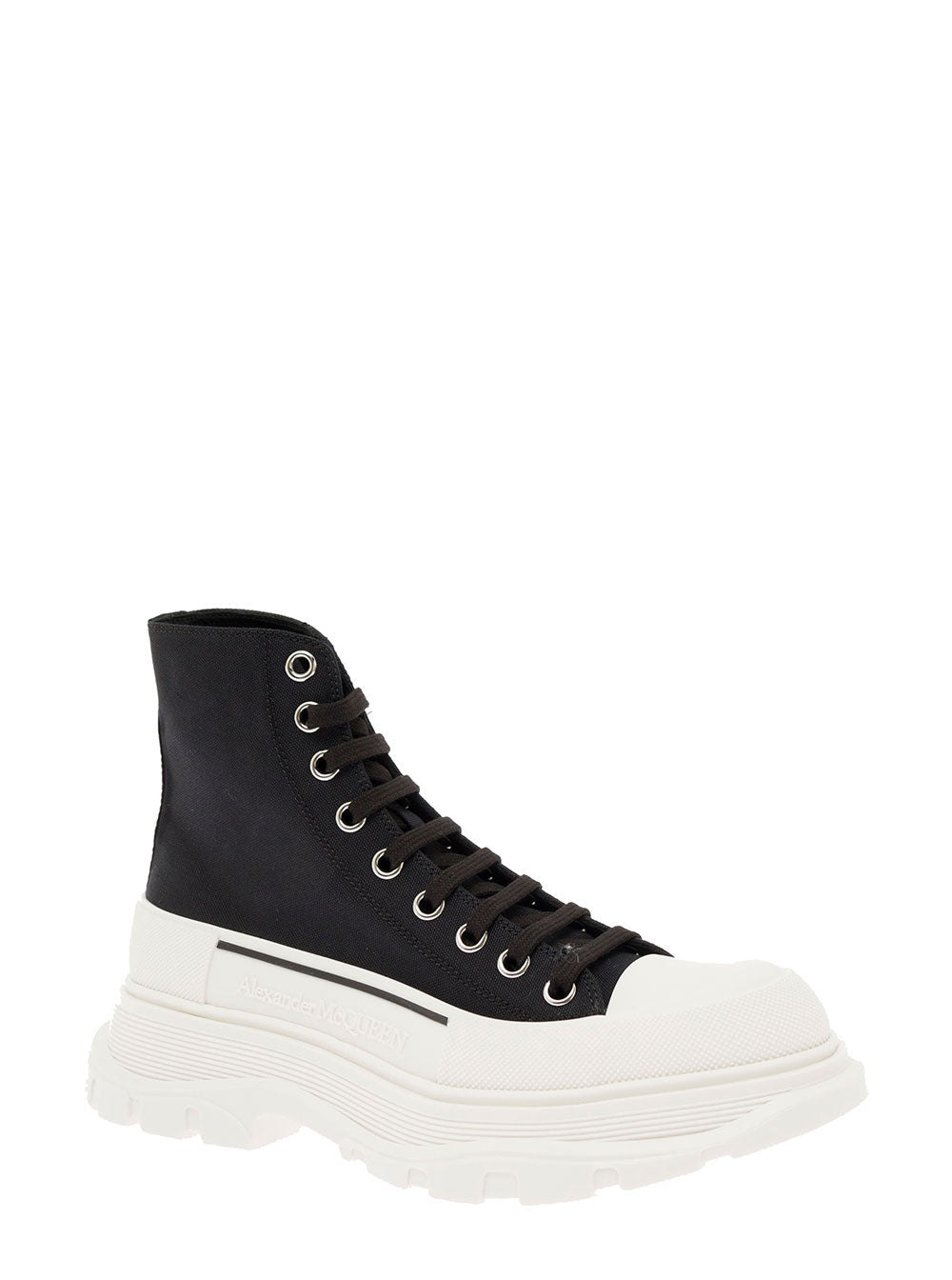 Alexander Mcqueen Women 'Tread Slick' Black High Top Sneakers With Oversized Platform In Cotton Woman ALEXANDER MCQUEEN