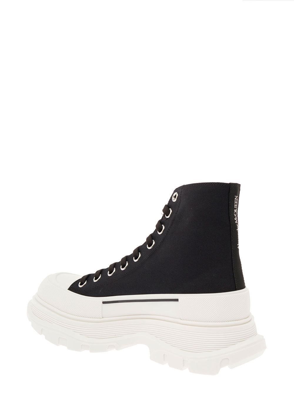 Alexander Mcqueen Women 'Tread Slick' Black High Top Sneakers With Oversized Platform In Cotton Woman ALEXANDER MCQUEEN