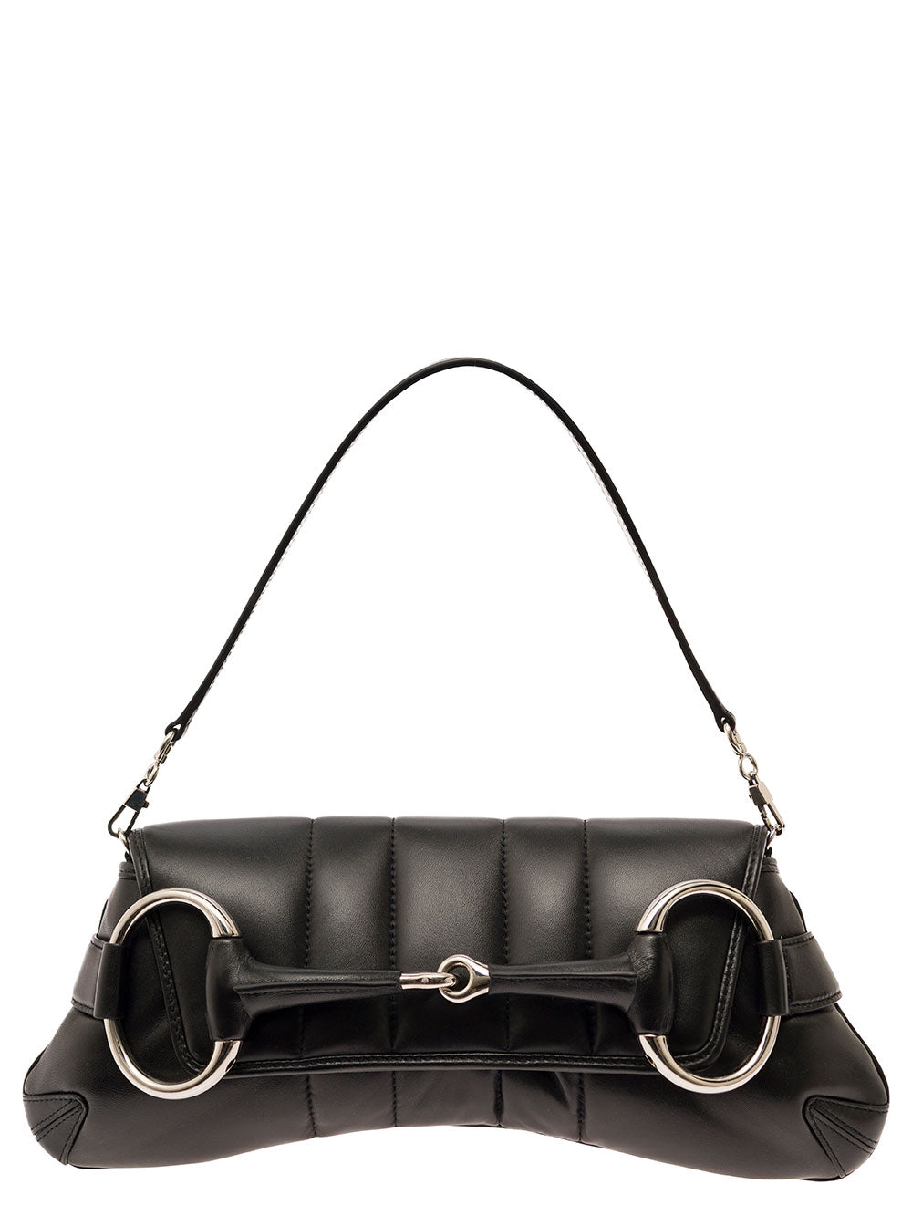 Gucci Women 'Medium Gucci Horsebit' Black Shoulder Bag With Maxi Horsebit In Leather Woman GUCCI
