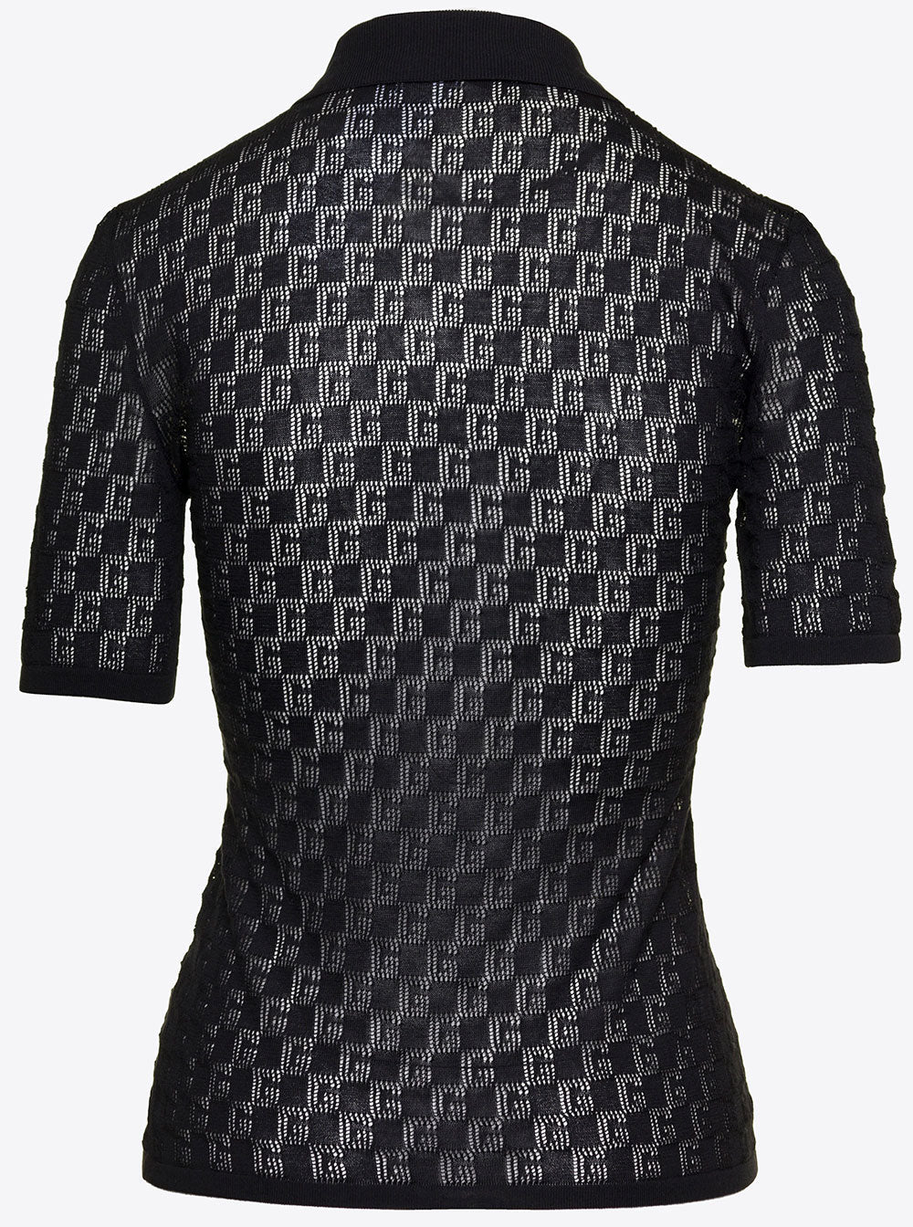Gucci Women Black Polo Shirt With Button Closure And Gg Motif In Cotton And Silk Blend Woman GUCCI