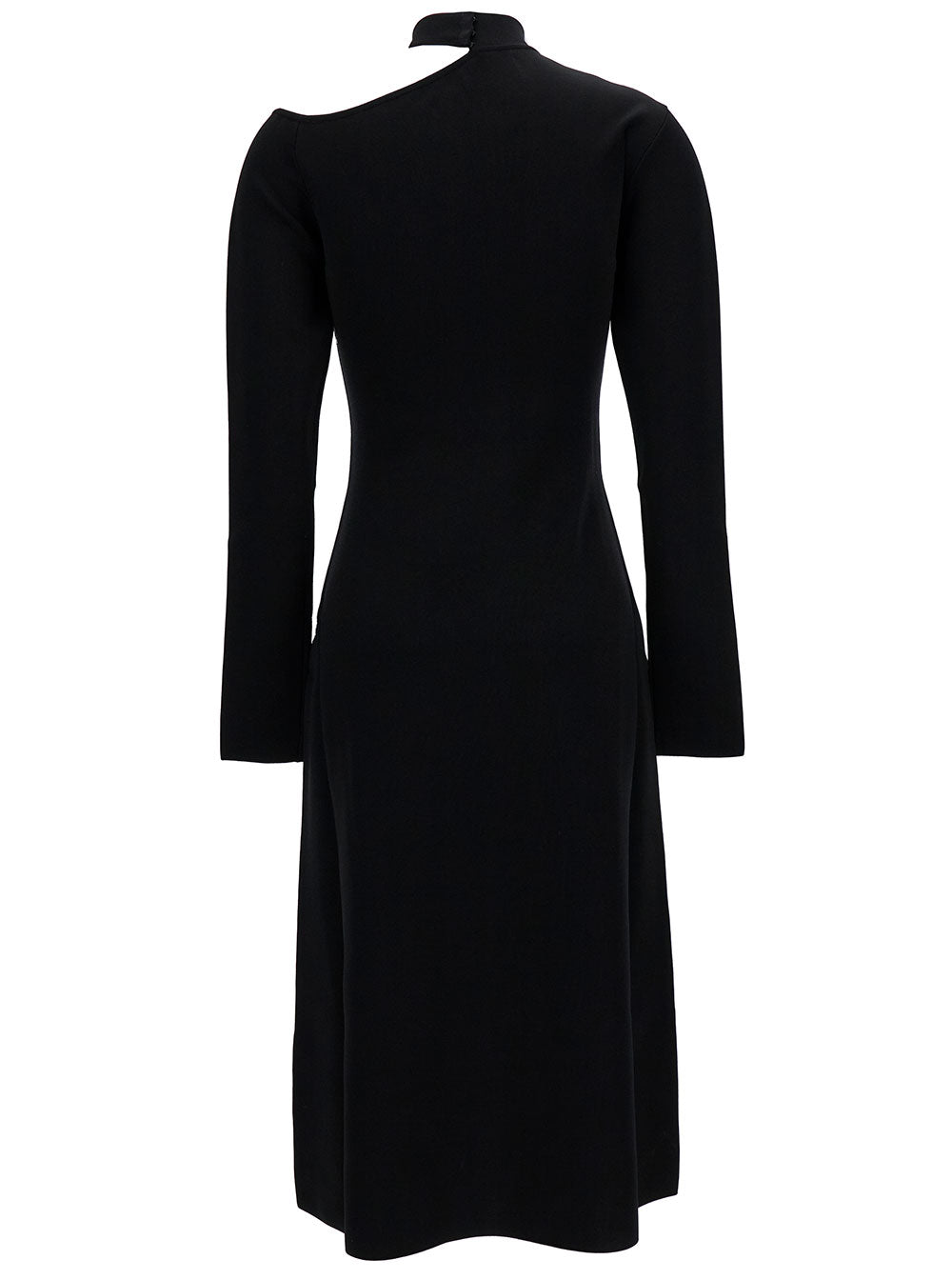 Ferragamo Women Midi Black Dress With Cut-Out And Long Sleeve In Viscose Blend Woman FERRAGAMO