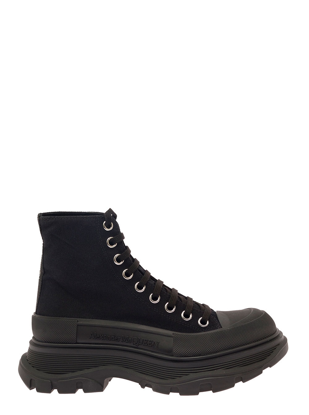 Alexander Mcqueen Women 'Tread Slick' Black High Top Sneakers With Oversized Platform In Cotton Woman ALEXANDER MCQUEEN