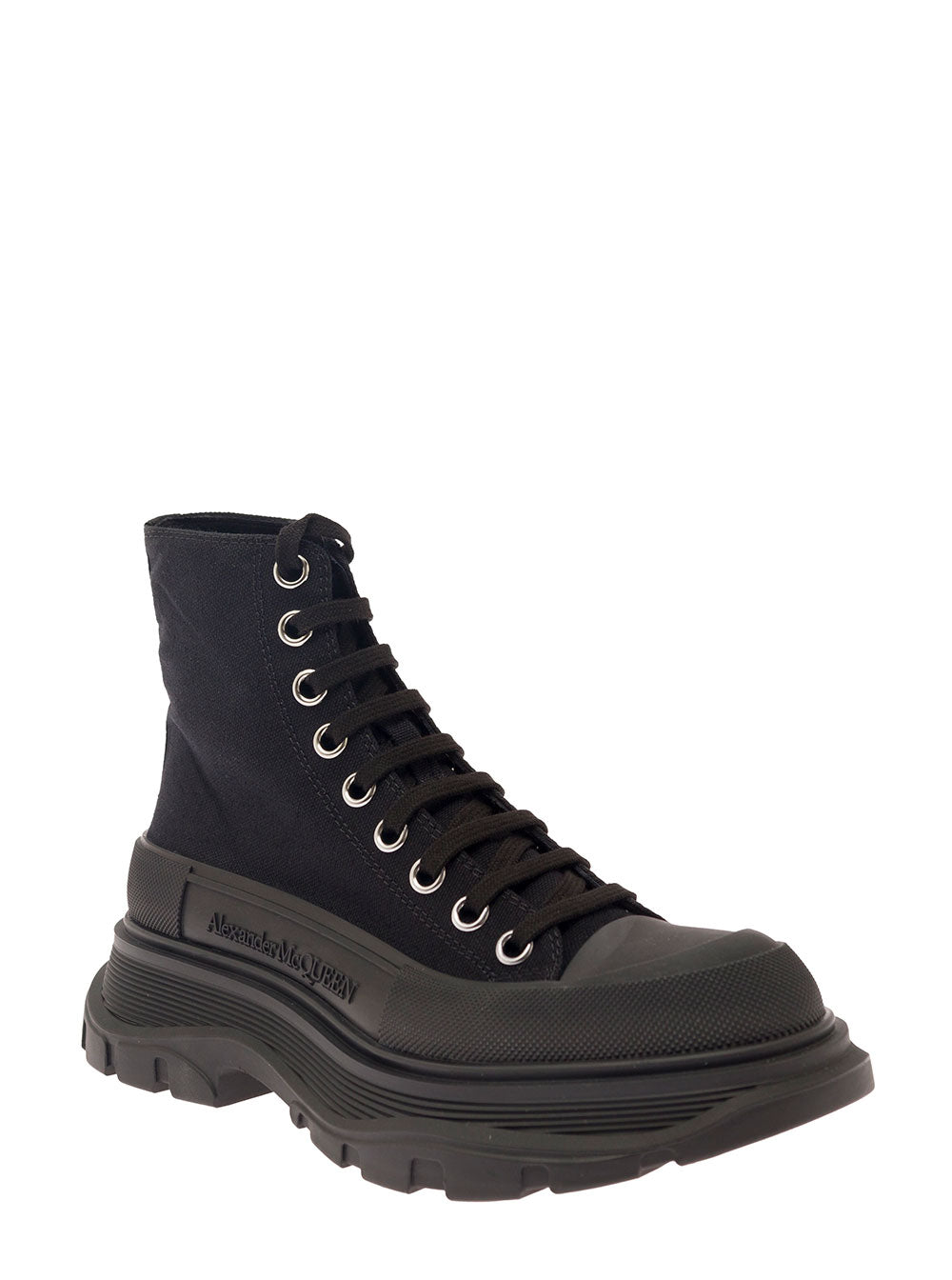 Alexander Mcqueen Women 'Tread Slick' Black High Top Sneakers With Oversized Platform In Cotton Woman ALEXANDER MCQUEEN