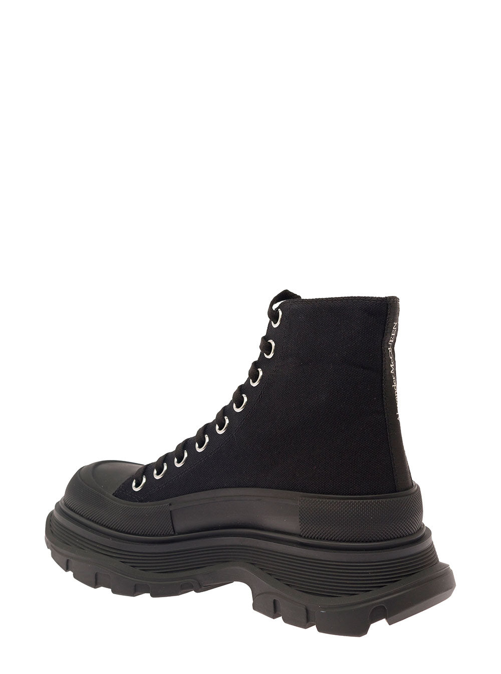 Alexander Mcqueen Women 'Tread Slick' Black High Top Sneakers With Oversized Platform In Cotton Woman ALEXANDER MCQUEEN