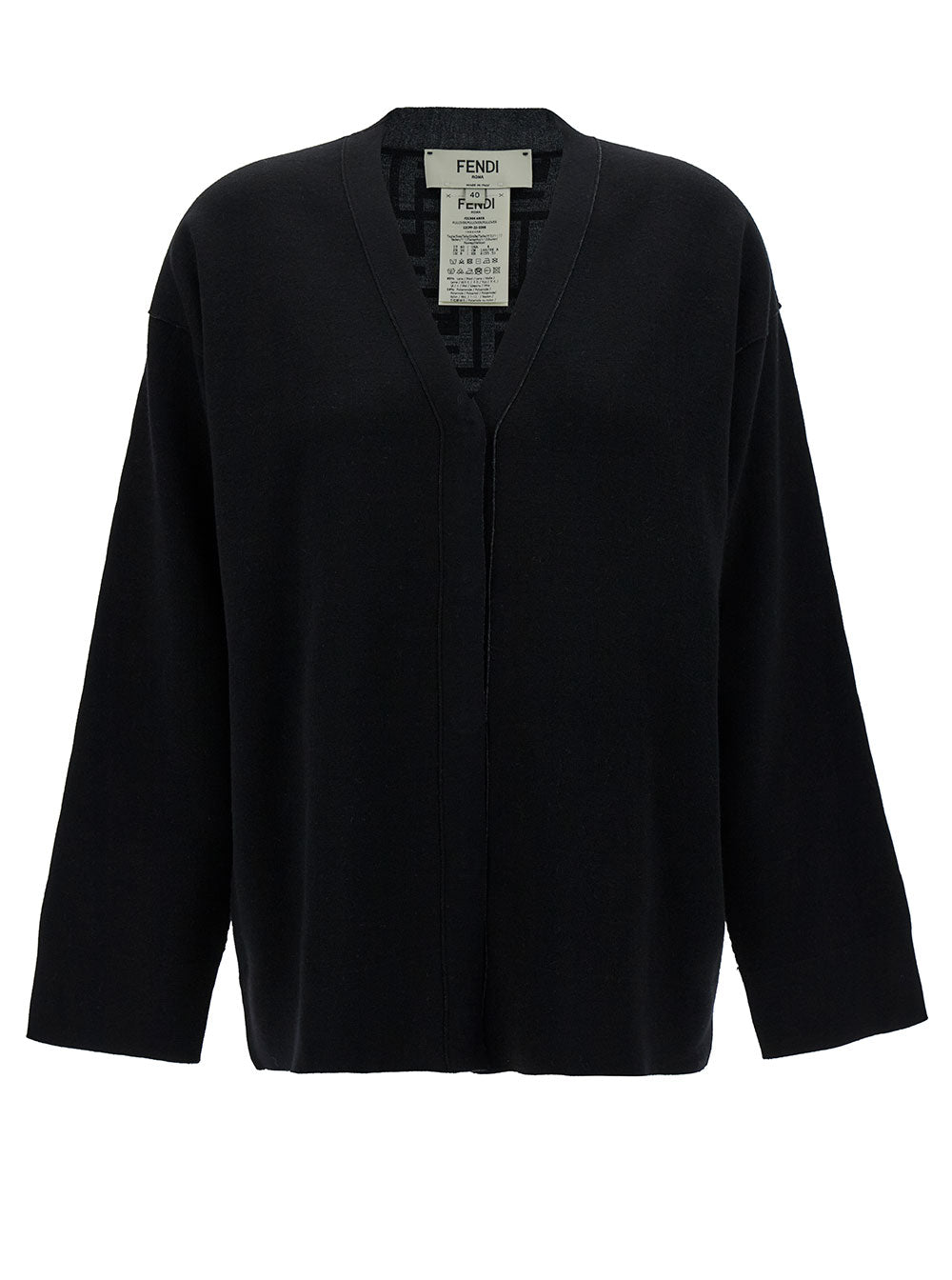 Fendi Women Black Reversible Cardigan With Jacquard Ff Motif In Knit Woman FENDI