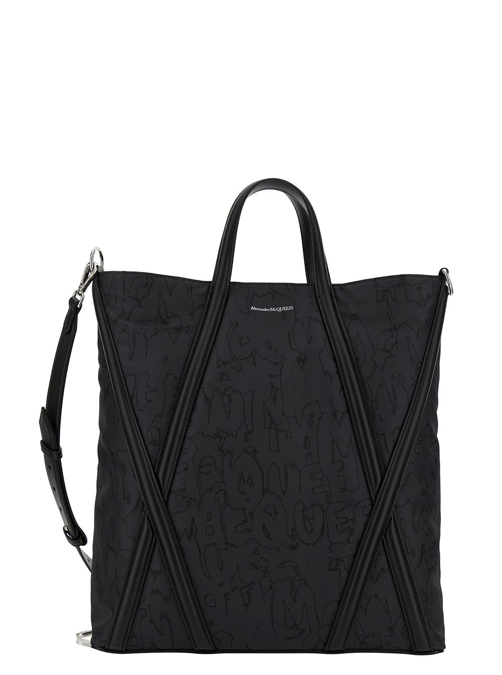 Alexander Mcqueen Men 'The Harness' Black Tote Bag With Logo Detail In Nylon Man ALEXANDER MCQUEEN