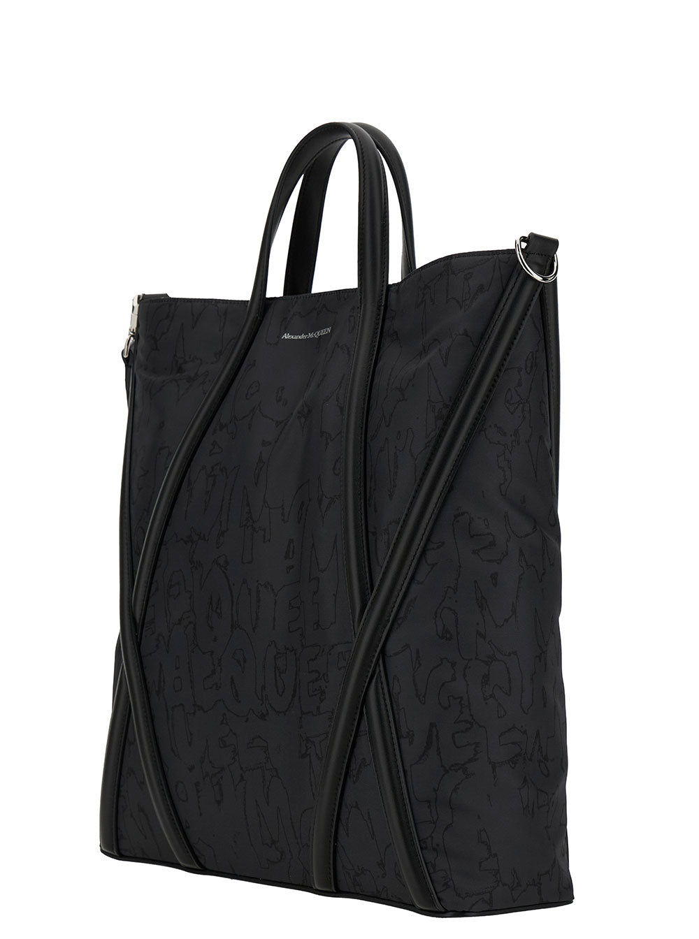 Alexander Mcqueen Men 'The Harness' Black Tote Bag With Logo Detail In Nylon Man ALEXANDER MCQUEEN