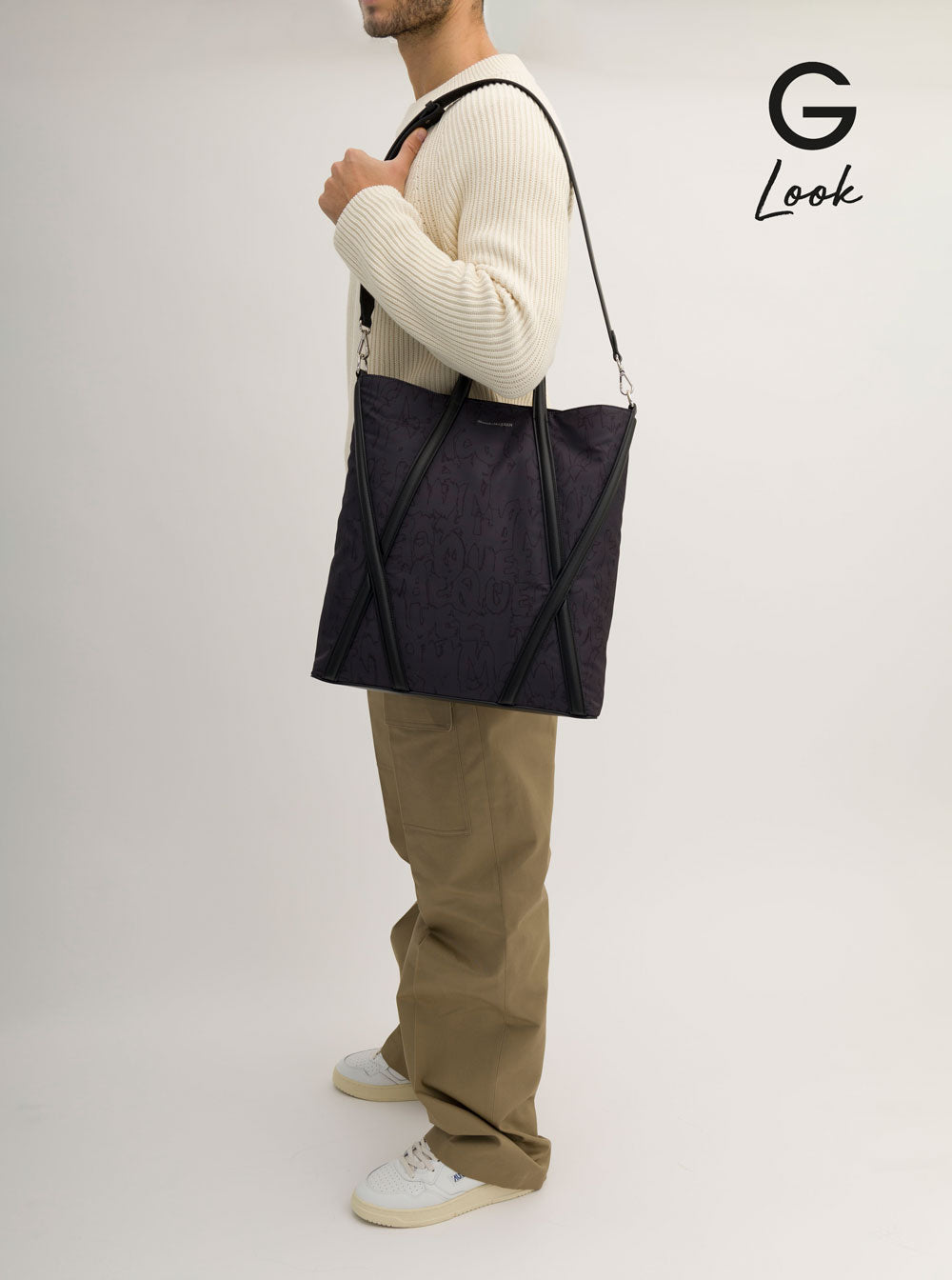 Alexander Mcqueen Men 'The Harness' Black Tote Bag With Logo Detail In Nylon Man ALEXANDER MCQUEEN