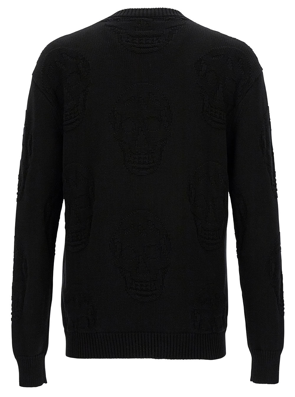 Alexander Mcqueen Men Black Sweater With Tonal Skull Embellishment In Cotton Man ALEXANDER MCQUEEN