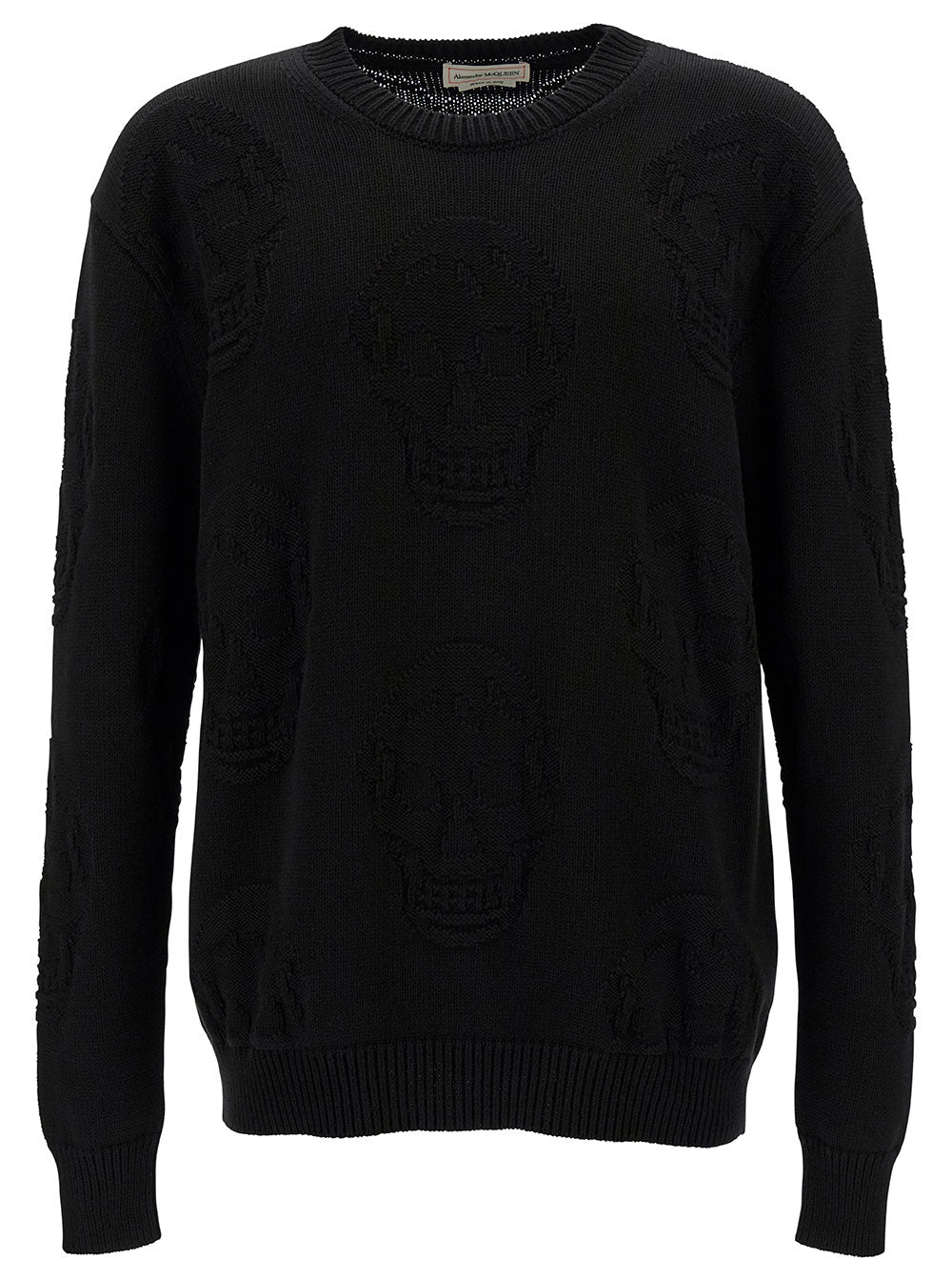 Alexander Mcqueen Men Black Sweater With Tonal Skull Embellishment In Cotton Man ALEXANDER MCQUEEN