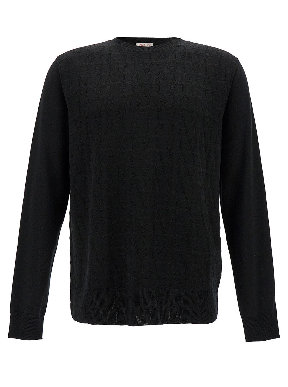 Valentino Men Black Crewneck Sweater With Tonal Vlogo Print In Wool Blend Man VALENTINO