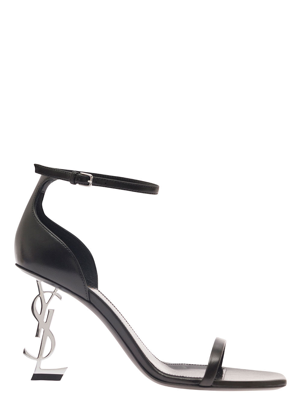 Saint Laurent Women 'Opyum' Sandals With Monogram Heel In Smooth Leather Black Woman SAINT LAURENT